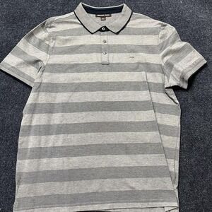 Michael Kors Polo Shirt Mens XL Gray Stripe Short Sleeve Casual Golf Preppy